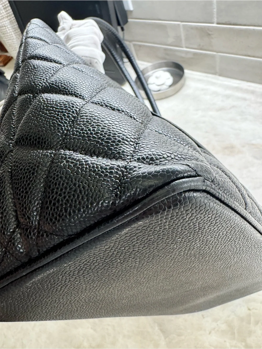 CHANEL Medallion Black Quilted Caviar Leather Vintage Shoulder Tote with Gold CC